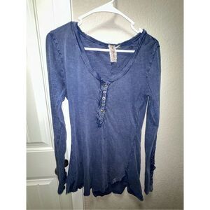 Free People Henley Crochet Cuff Long Sleeve